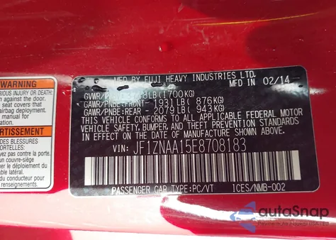 2014 Scion Fr-S из США, поврежденный, VIN JF1ZNAA15E8708183